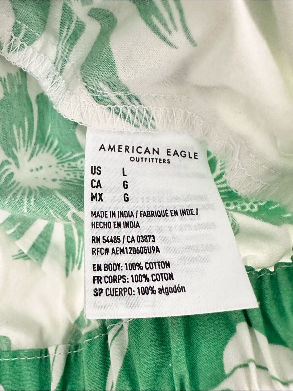 American Eagle Square-Neck Puff Sleeve Crop Top in White and Green Size Large - Picture 4 of 6